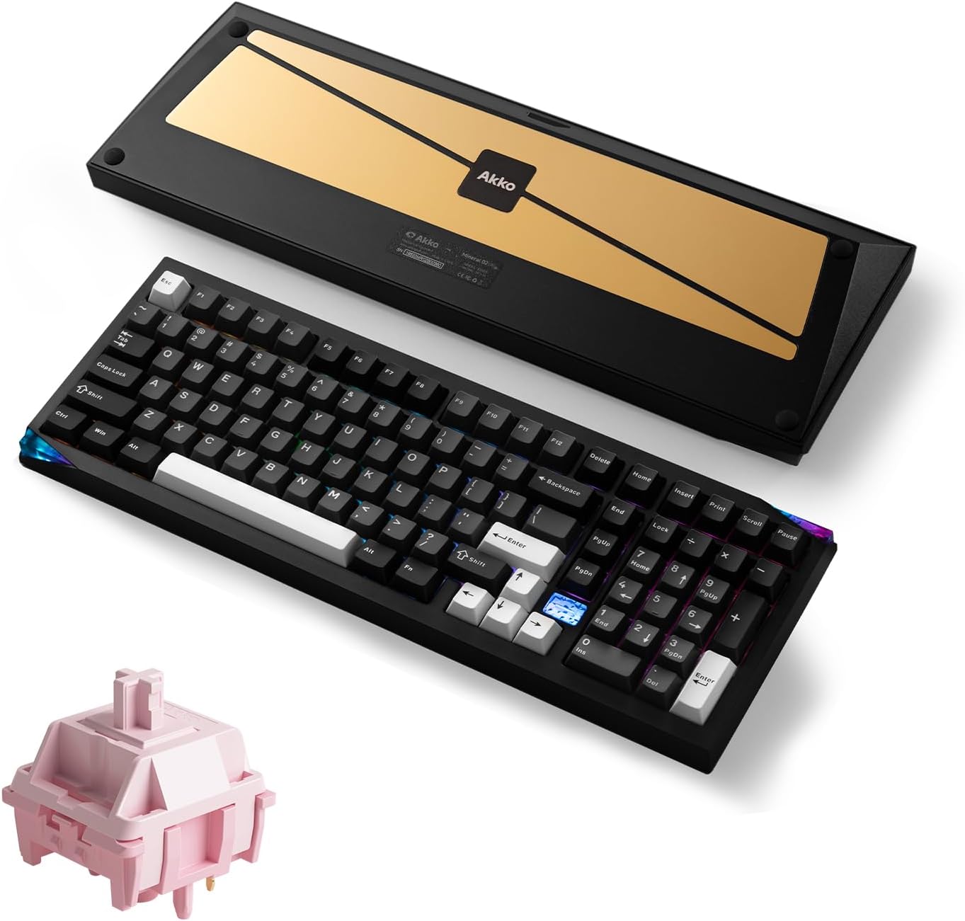 Akko Mineral 02 QMK/VIA Aluminum Mechanical Keyboard Tri-Mode RGB Hot-swappable Wireless Gaming Keyboard, Black and Silver, Pre-lubed Stellar Rose