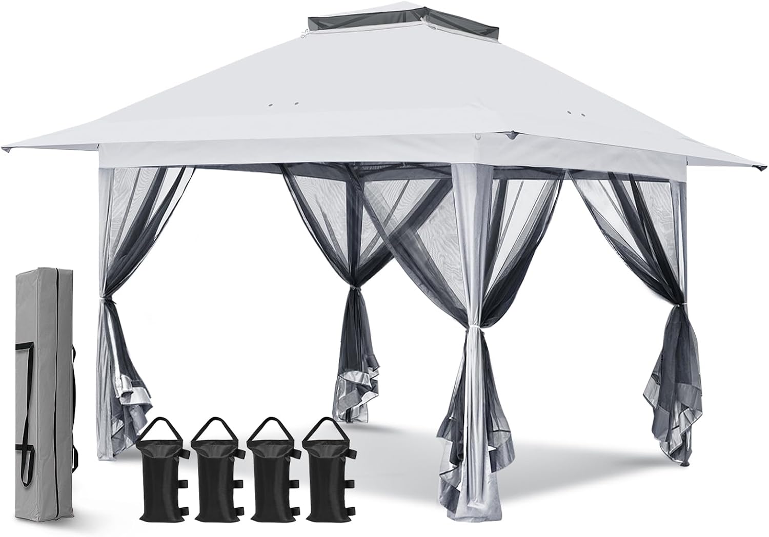 EAGLE PEAK 13x13 Pop Up Gazebo with Mesh Netting, Easy Up Screened Canopy for Patio and Backyard, Easy Set up Outdoor Gazebo (White)