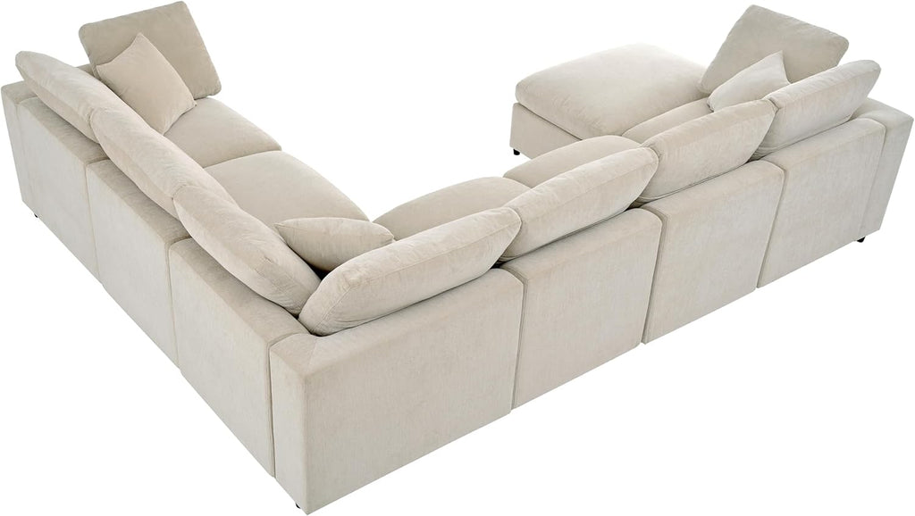 LUMISOL 124.8' Sectional Sofa with Ottoman for Living Room, Oversized L Shaped Couch, Modular Combination Corner Sofa for Spacious Space Office Apartment, Beige