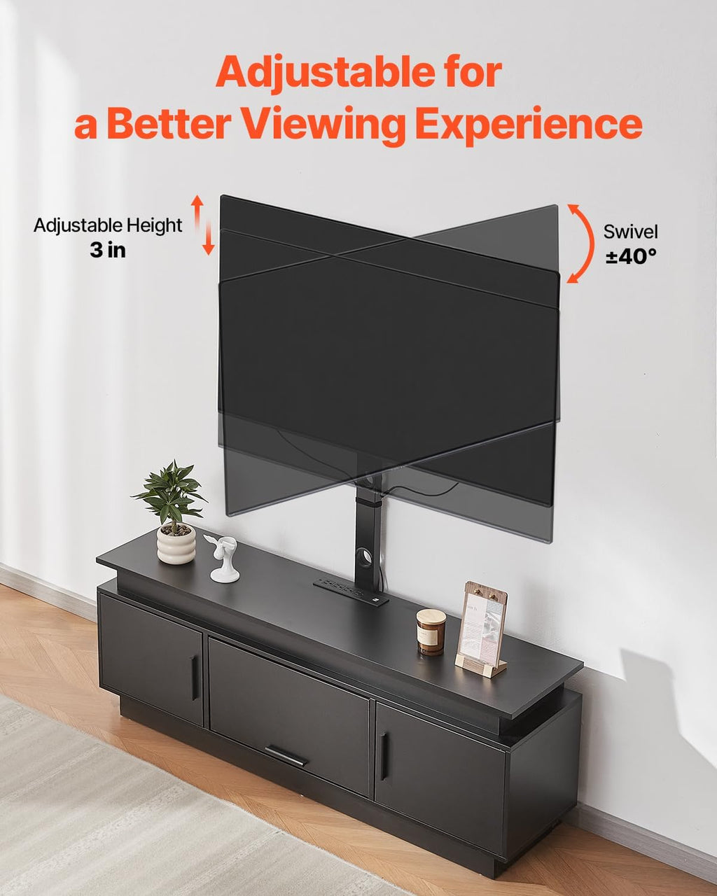 VEVOR 52' TV Stand with Mount for up to 75 in TVs, Entertainment Center with Power Outlet & LED Lights, Height Adjustable TV Console with Mount with 3 Tiers Storage Cabinets for Bedroom, Living Room