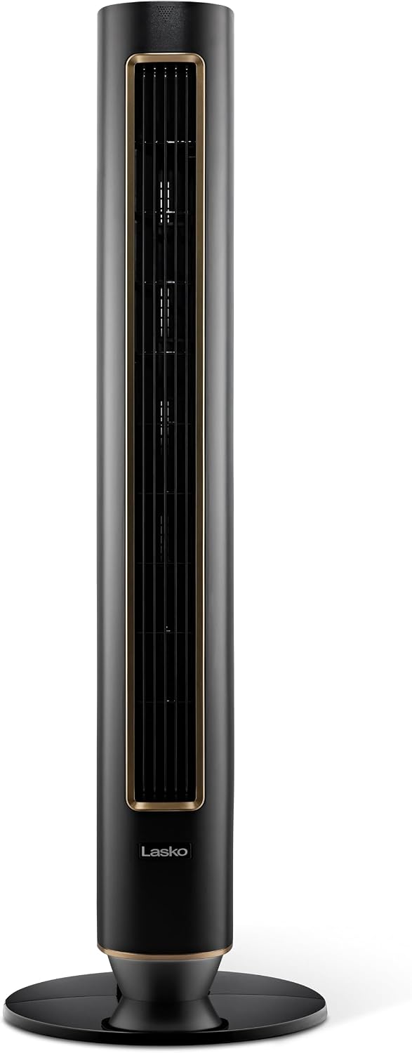 Lasko Pinnacle 40' Tower Fans for Home, 32 ft/s Airflow, Quiet 24dB, 90° Oscillation, Standing Fan for Bedroom with 24 Hour Timer, DC Motor, Air Filter for Hair & Dust, Night Light, Remote, DST100