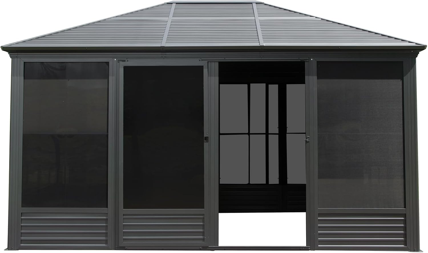 11.2x14.6 FT Sunroom, Four Season Enclosed Hardtop Gazebo with Galvanized Steel Roof, Aluminum Solarium Sun Room with Movable PVC Screen Walls, Sliding Doors, Metal Hard Top Gazebo for Patio, Deck