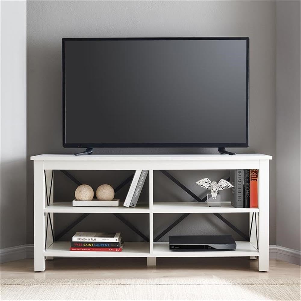 Henn&Hart Rectangular TV Stand for TV's up to 55' in White, TV Stands for the Living Room
