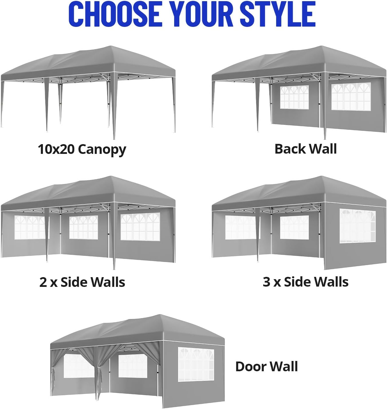 10X20Ft Pop Up Wedding Party Tent with 6 Sidewalls - Heavy Duty Commercial Outdoor Canopy, Waterproof Gazebo Canopy Tent, Canopy All Season with Storage Bag, Gray