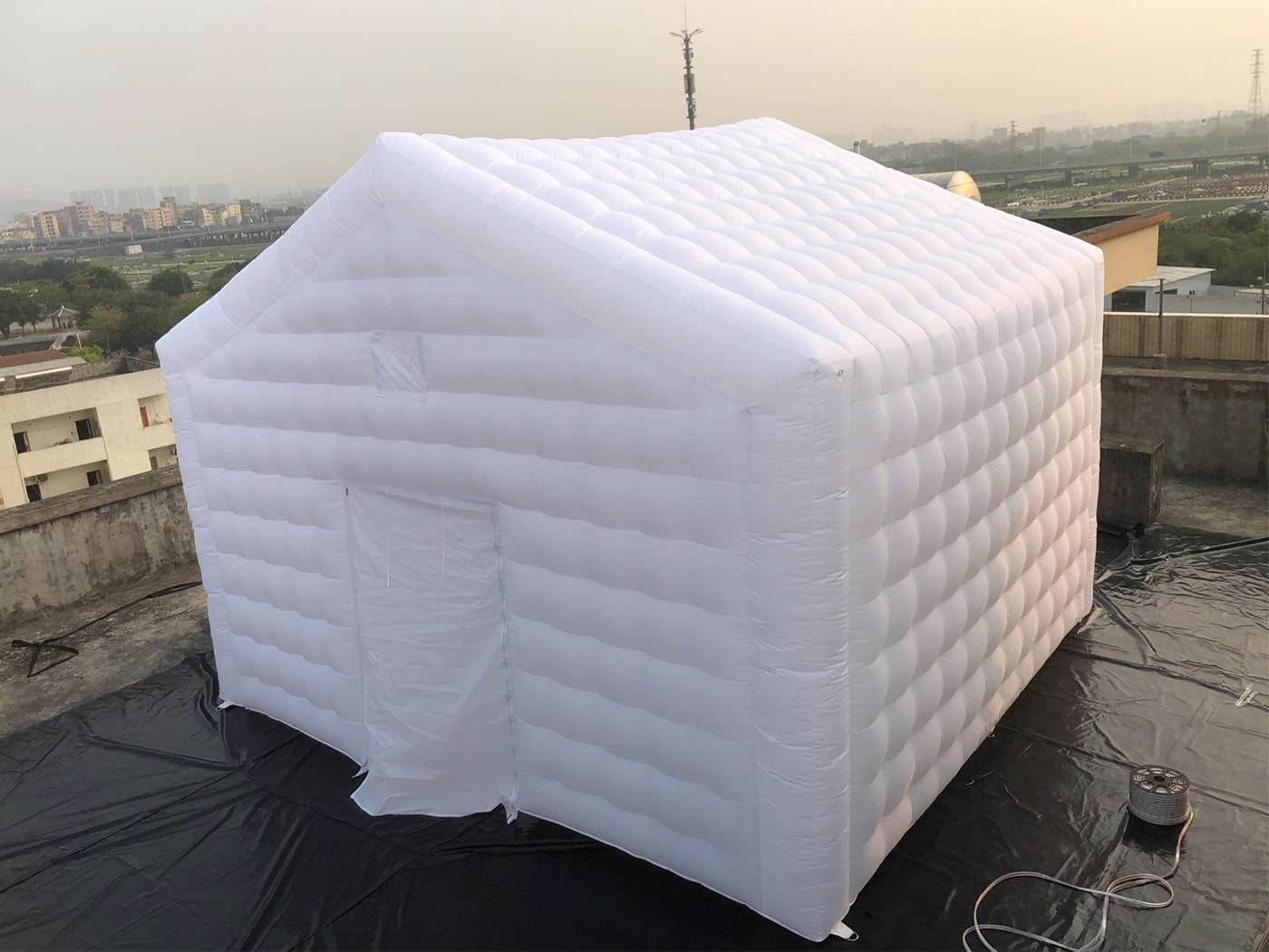 Large White Inflatable Cube Wedding Tent Square Gazebo Event Room Big Mobile Portable Inflatable Night Club Party Pavilion with LED Lights for Backyard/Outdoor Events(18ftx16ft)