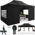 COBIZI 10x15 FT Heavy Duty Pop up Canopy with 4 Removable Sidewalls, Easy up Gazebo High Stability, All Weather Sunshade 100% Waterproof Outdoor Canopy Tents with Carry Bag, Black