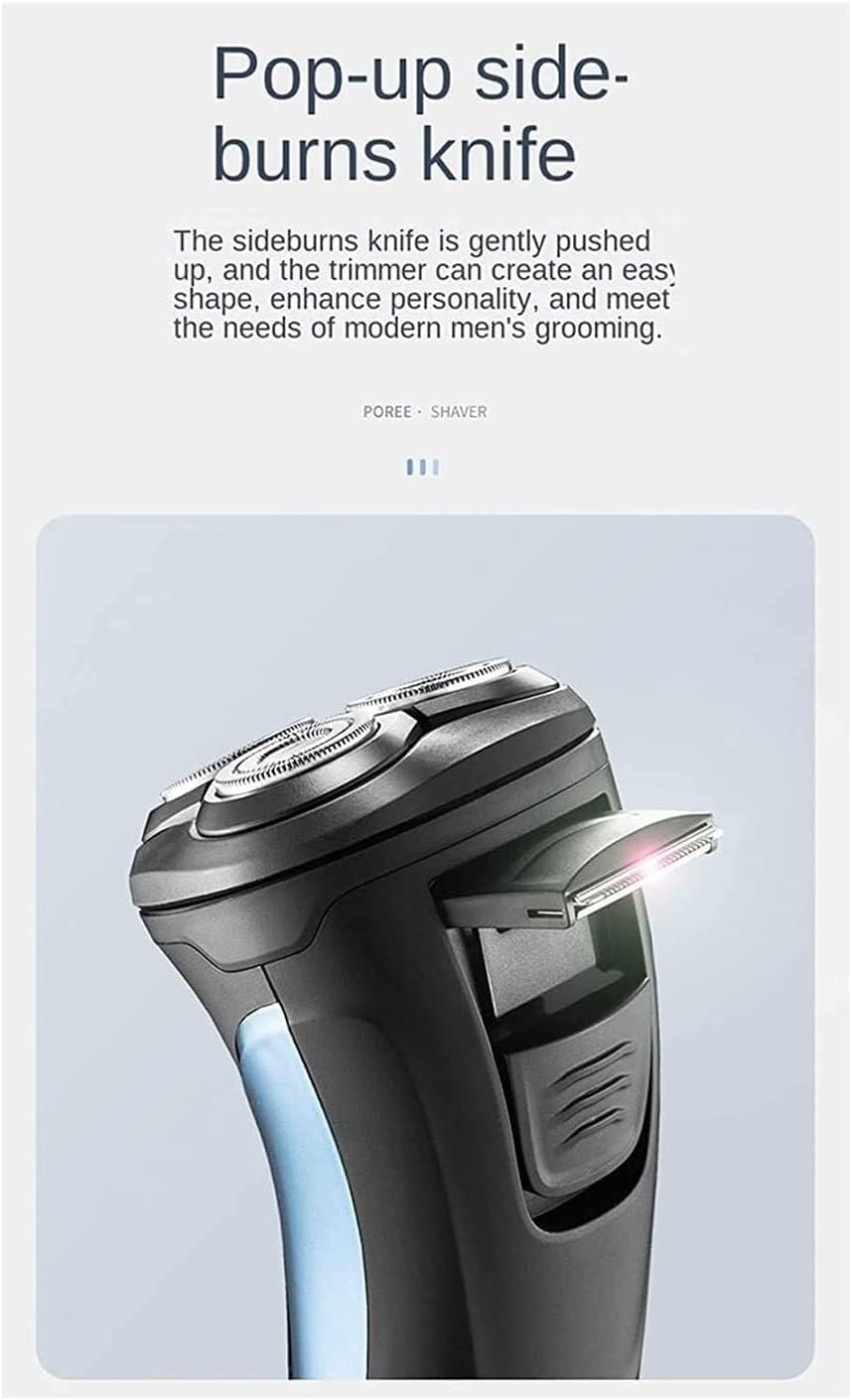 Rechargeable Waterproof IPX7 Electric Shaver Wet & Dry Rotary Shavers for Men Electric Shaving Razors with Pop-up Trimmer, Blue