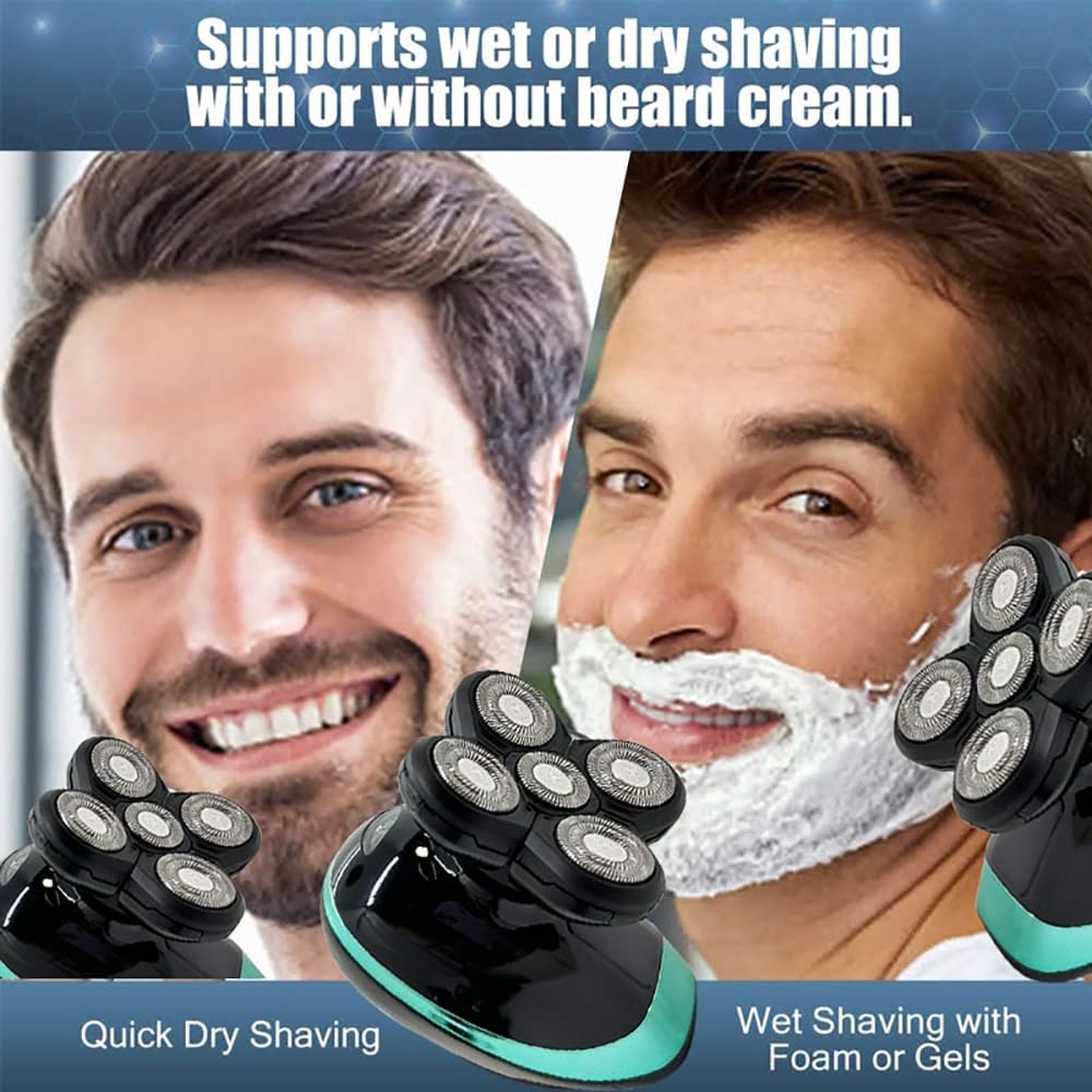 Head Shavers for Bald Men, 5 In 1 Bald Head Shaver With Hair Clippers Nose Hair Trimmer Facial Cleaning Waterproof Electric Shaver For Men Beard Trimmer