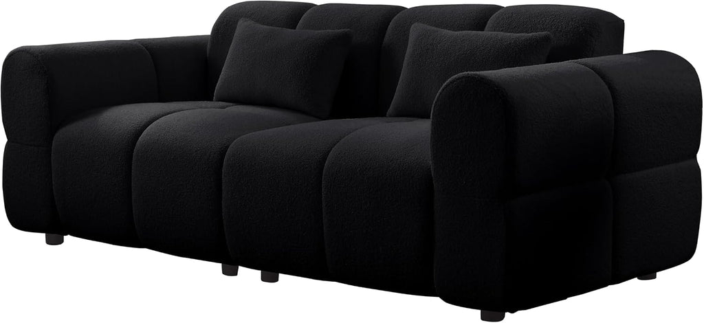 80' Modern Sofa Couch, Comfy Deep Seat Lambswool Cloud Sofa, Upholstered 3-Seater Boucle Couch, Oversized Loveseat for Living Room, Bedroom, Office, Apartment(Black)