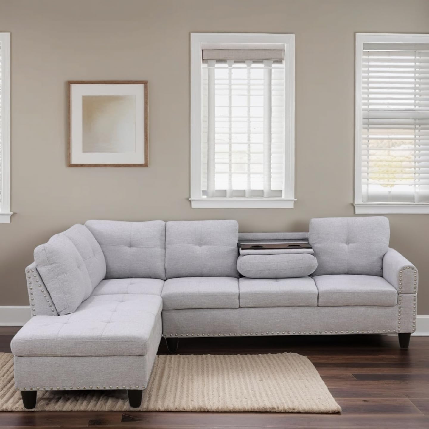 L-Shaped Sectional Sofa, Modern Sectional Couches Home Sofas for Living Room with Movable Chaise, Modular Living Room Sets Furniture for Apartment Bedroom & Office, Grey White