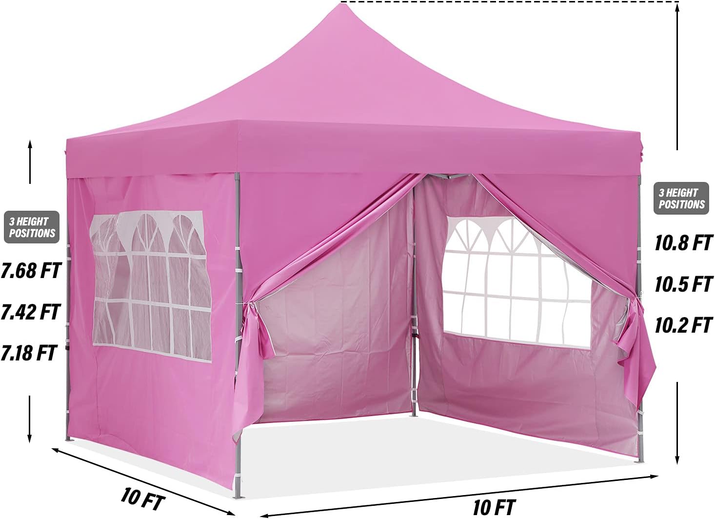 GDY 10x10 Easy Set Up Camping Canopy, Pop Up Tent with 4 Piece Sidewalls, Easy Up Canopy for Events, Parties, Gatherings, Camping, Pink.