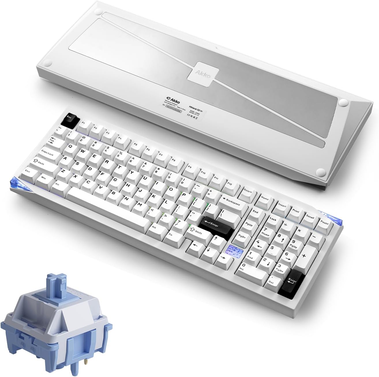 Akko Mineral 02 QMK/VIA Aluminum Mechanical Keyboard Tri-Mode RGB Hot-swappable Wireless Gaming Keyboard, Black on White, Pre-lubed Mirror Switch