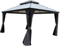 Kozyard Caesar 12'x14' Hardtop Gazebo - Permanent Metal Pavilion with Netting and Shaded Curtains for Patio, Backyard, and Deck - Galvanized Steel Outdoor Aluminum Canopy, Double Roof Gazebo (Grey)