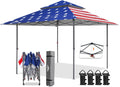 EAGLE PEAK 13x13 Straight Leg Pop Up Canopy Tent Instant Outdoor Canopy Easy Single Person Set up Folding Shelter w/Auto Extending Eaves 169 Square Feet of Shade (American Flag)