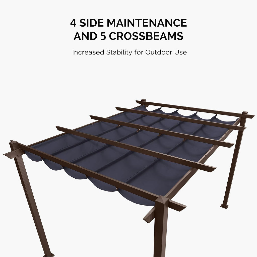 PURPLE LEAF 10' x 13' Retractable Pergola Outdoor Aluminum White Pergola with Sun Shade Canopy Patio Modern Bronze Shelter for Garden Yard Deck Grape, Navy Blue
