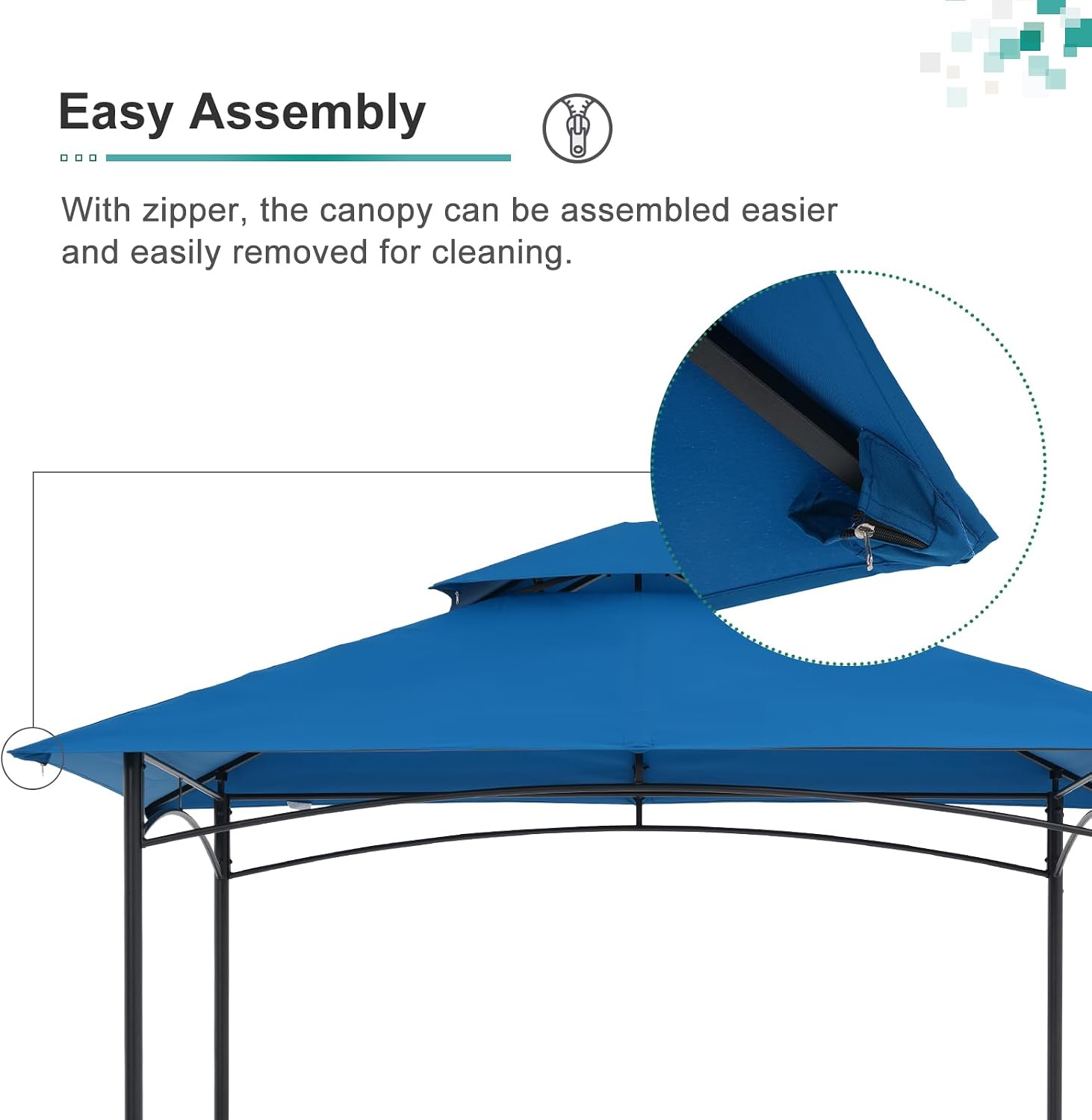 COBANA Grill Gazebo 8'x 5' Outdoor Patio Backyard BBQ Grill Shelter with Side Awning, Double Tiered Soft Canopy Top with Steel Frame and Bar Counters, Blue