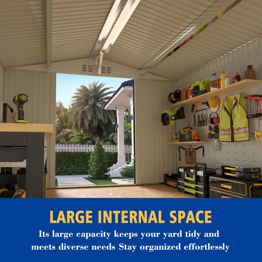 10 x 8 FT Outdoor Storage Shed with Lockable Doors, Metal Garden Tool Shed with Air Vent & Clear Window, Large Utility Storage for Lawn Equipment, Bicycles, Patio & Backyard - Gray