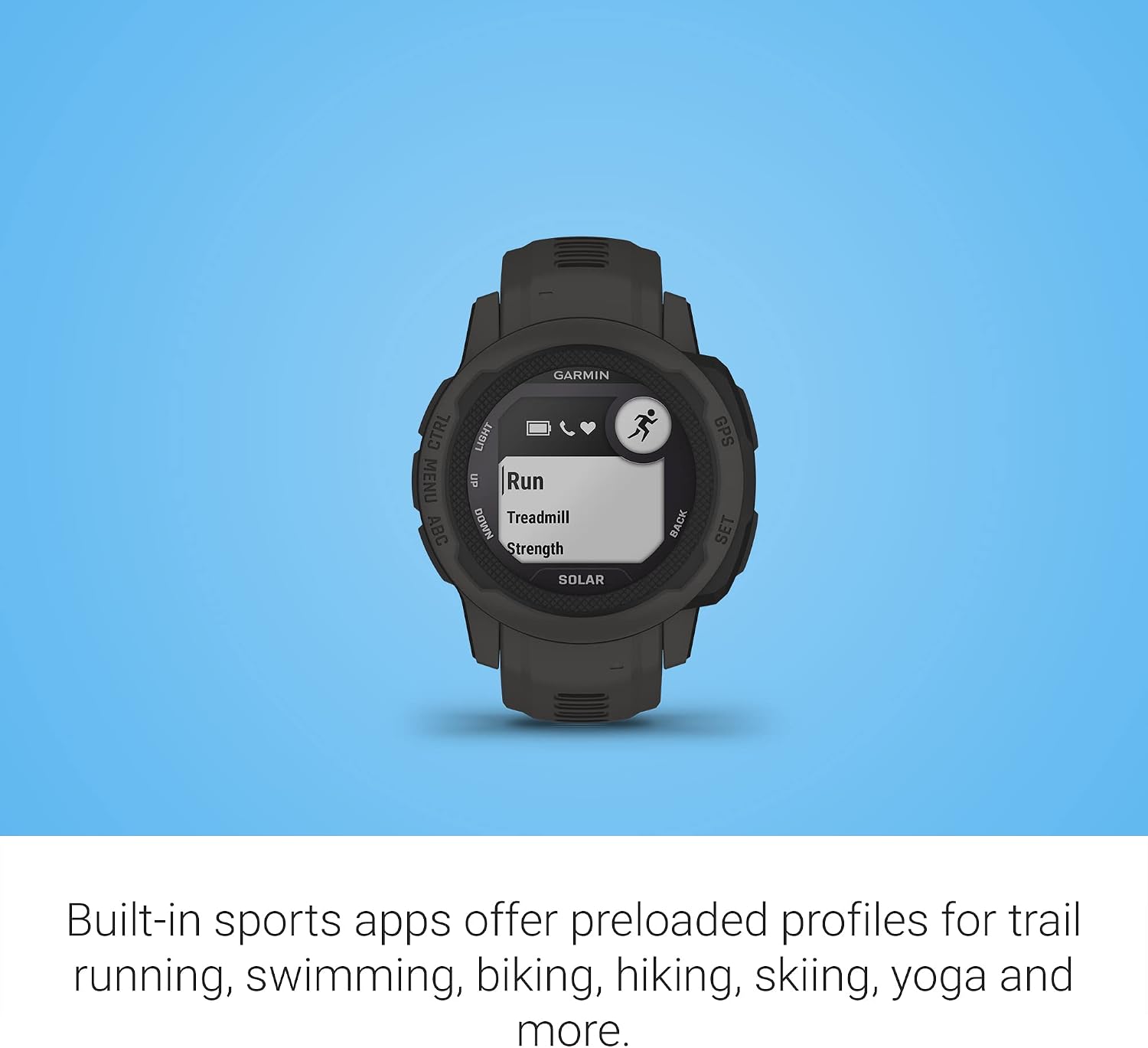 Garmin Instinct 2S Solar, Smaller-Sized Rugged Outdoor Watch with GPS, with Solar Charging Capabilities, Built for All Elements, Multi-GNSS Support, Tracback Routing and More, Graphite