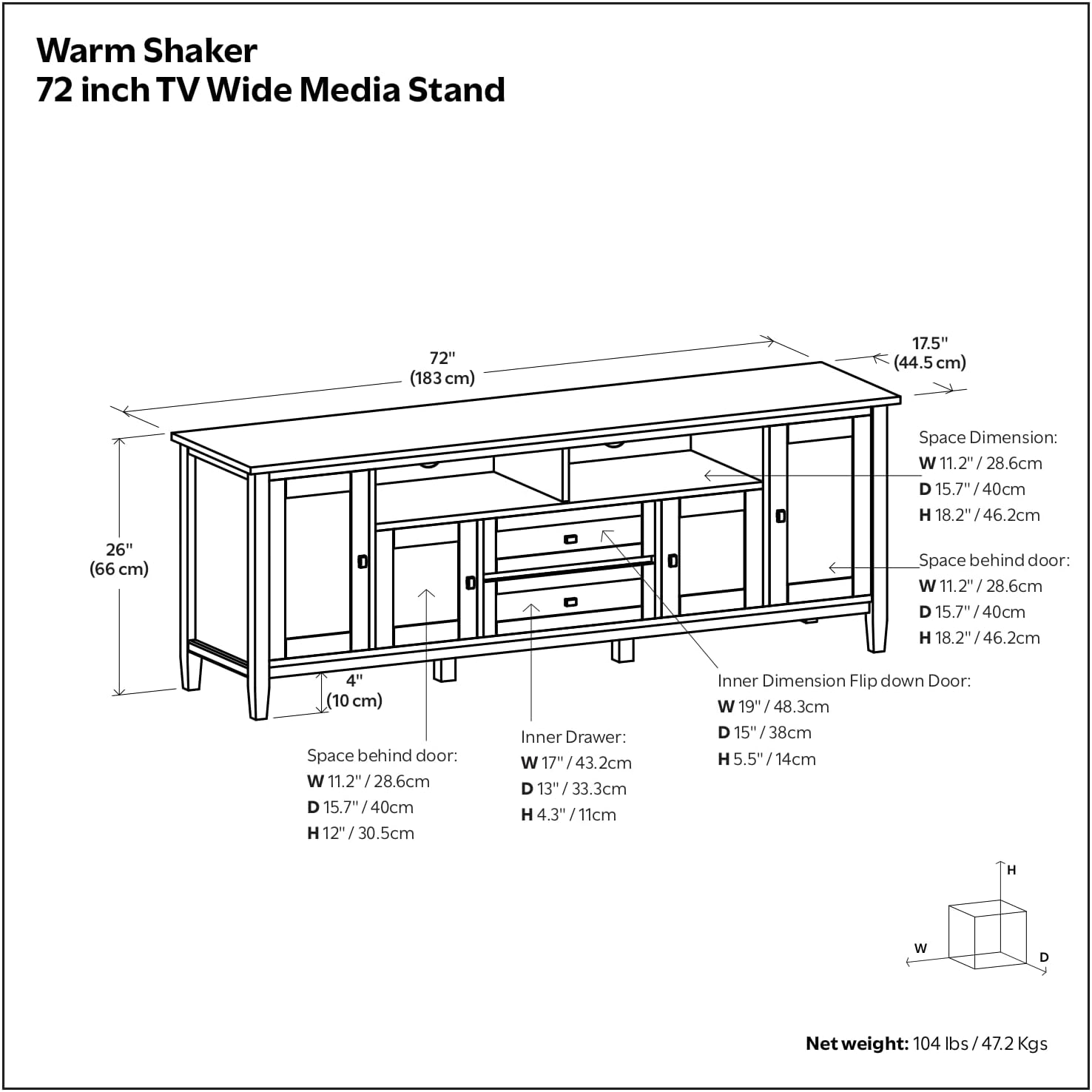 SIMPLIHOME Warm Shaker TV Stand - 72 inch Wide Solid Wood Media Console in Tobacco Brown, Transitional Entertainment Center for Living Room for TVs up to 80 Inches with Cabinets and Cable Management