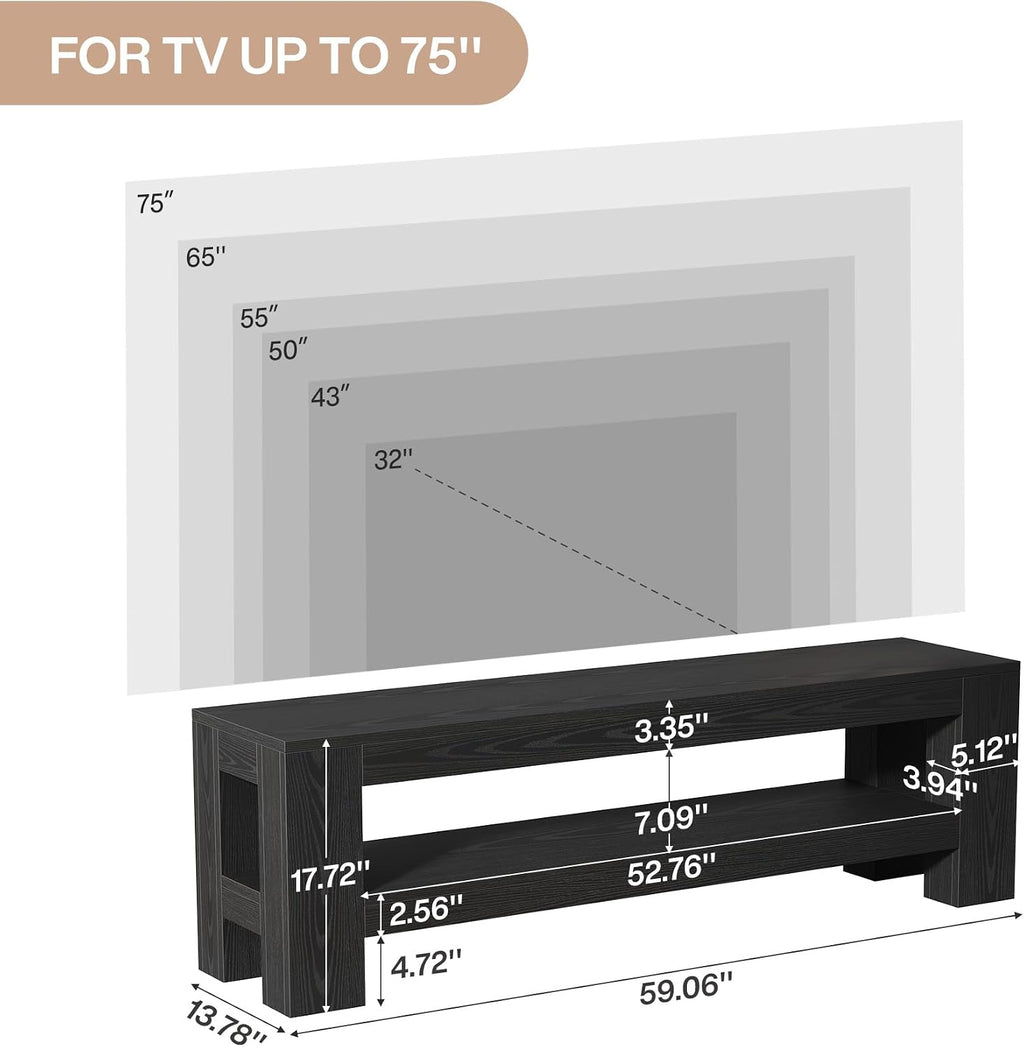 Tribesigns 59' TV Stand for 55/60/65/75-Inch TVs, Rustic Media TV Console with Storage Shelve, Entertainment Center Television Stand for Living Room, Bedroom (Black)