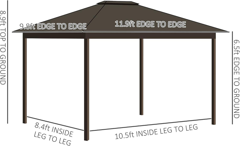 Outsunny 10' x 12' Hardtop Gazebo with Curtains and Netting, Permanent Pavilion Metal Single Roof Gazebo Canopy with Aluminum Frame and Hooks, for Garden, Patio, Backyard, Cream White