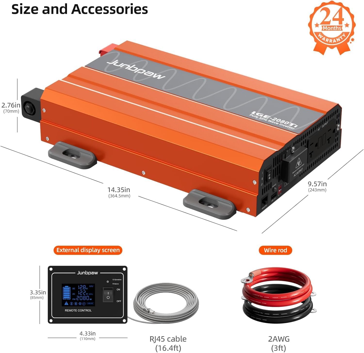 2080w Pure Sine Wave Inverter 12V to 110V Ultra Quiet, Game-Changing Design | 12V to 110 Converter for Home, RV, Camping, Off-Grid & Outdoor Adventures丨DC to AC (LGE-12V-2080Ti)