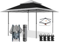 EAGLE PEAK 13x13 Straight Leg Pop Up Canopy Tent Instant Outdoor Canopy Easy Single Person Set up Folding Shelter w/Auto Extending Eaves 169 Square Feet of Shade (Black/Light Gray)