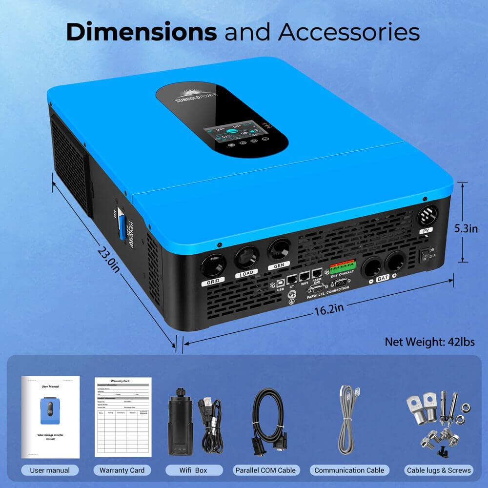 SUNGOLDPOWER UL1741 SPH6548P 6500W DC 48V Split Phase Solar Inverter,120V/240V AC Input/Output (settable),Built-in 2 MPPT Solar Controllers,Max. 140A Battery Charging,Inverter Charger Support Parallel