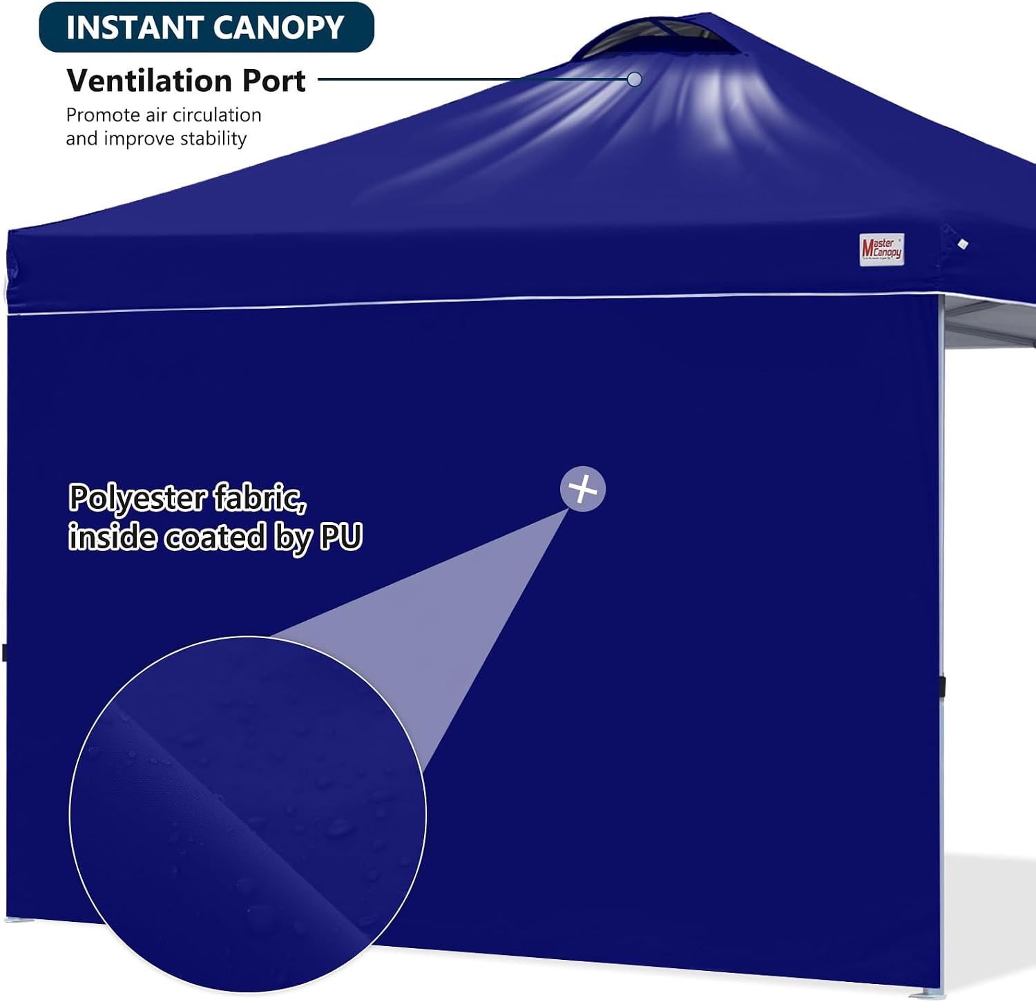 MASTERCANOPY Durable Pop-up Canopy Tent with 1 Sidewall (10'x10',Dark Blue)