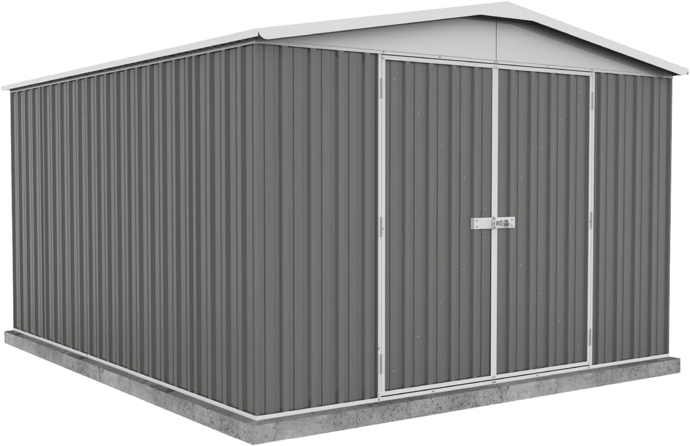 Absco Regent 10 Ft. x 12 Ft. Metal Storage Shed DIY Galvanized Steel Sheds for Tools, Bikes, Lawn & Garden Equipment, Outdoor Patio Furniture, Perfect in Backyard, Garden (Woodland Gray)