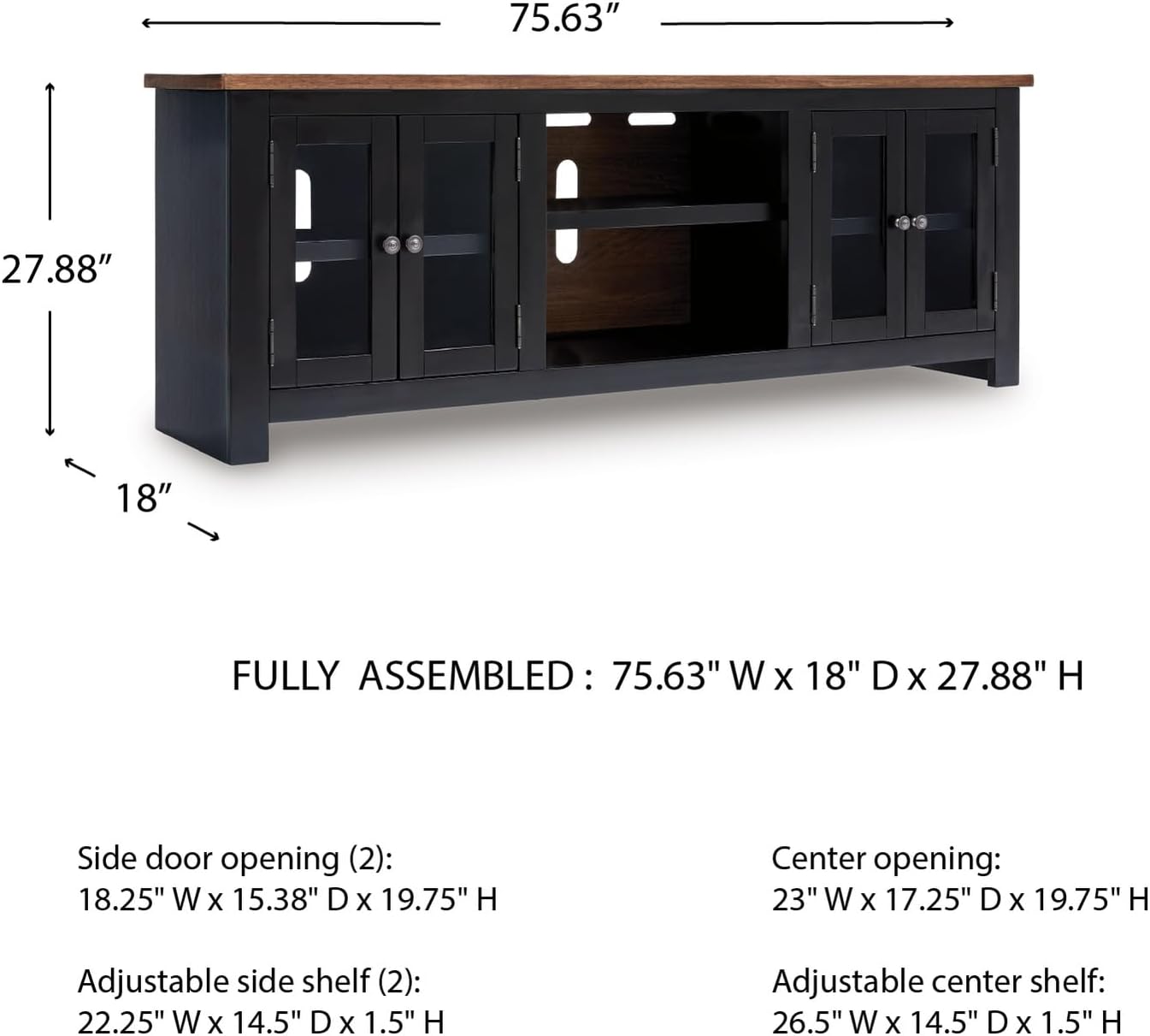Signature Design by Ashley Wildenauer Modern Farmhouse 76' TV Stand for TVs up to 86' with Adjustable Shelves and Wire Management, Brown & Black