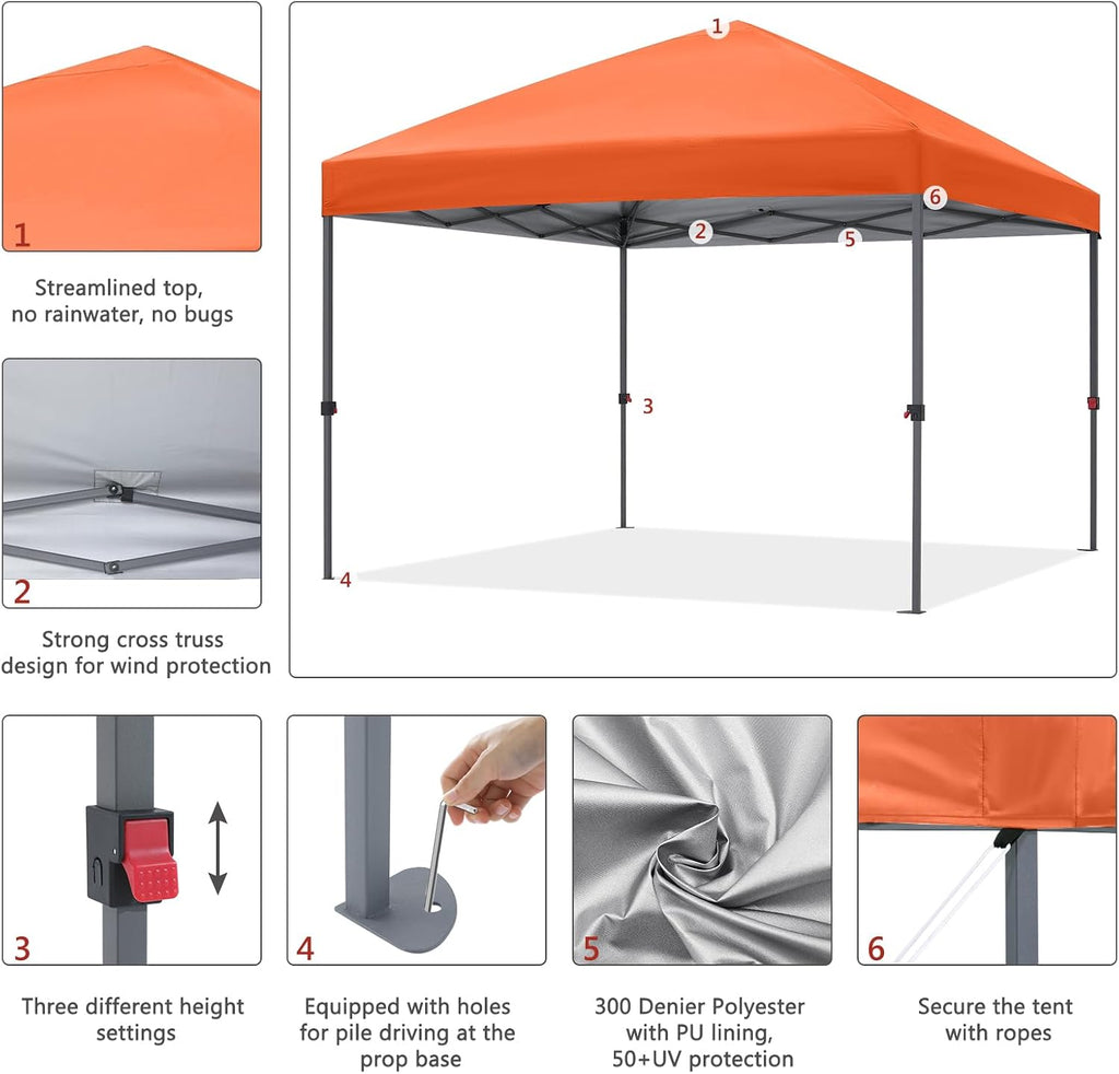ABCCANOPY Pop Up Canopy - Outdoor Patio Portable Canopy Tent Heavy Duty for Backyard and Deck with 4 Sandbags(Orange, 8x8)