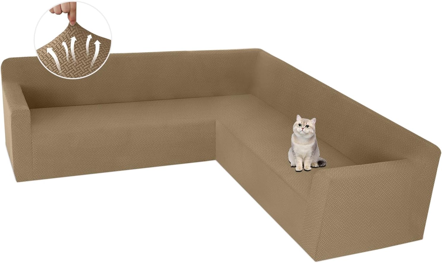 ALIECOM Stretch Corner Sectional Couch Covers L Shape Sofa Covers Washable Sectional Slipcovers U Shape Jacquard Living Room Pet Dogs Furniture Protector with Elastic Bottom (Camel, X-Large)