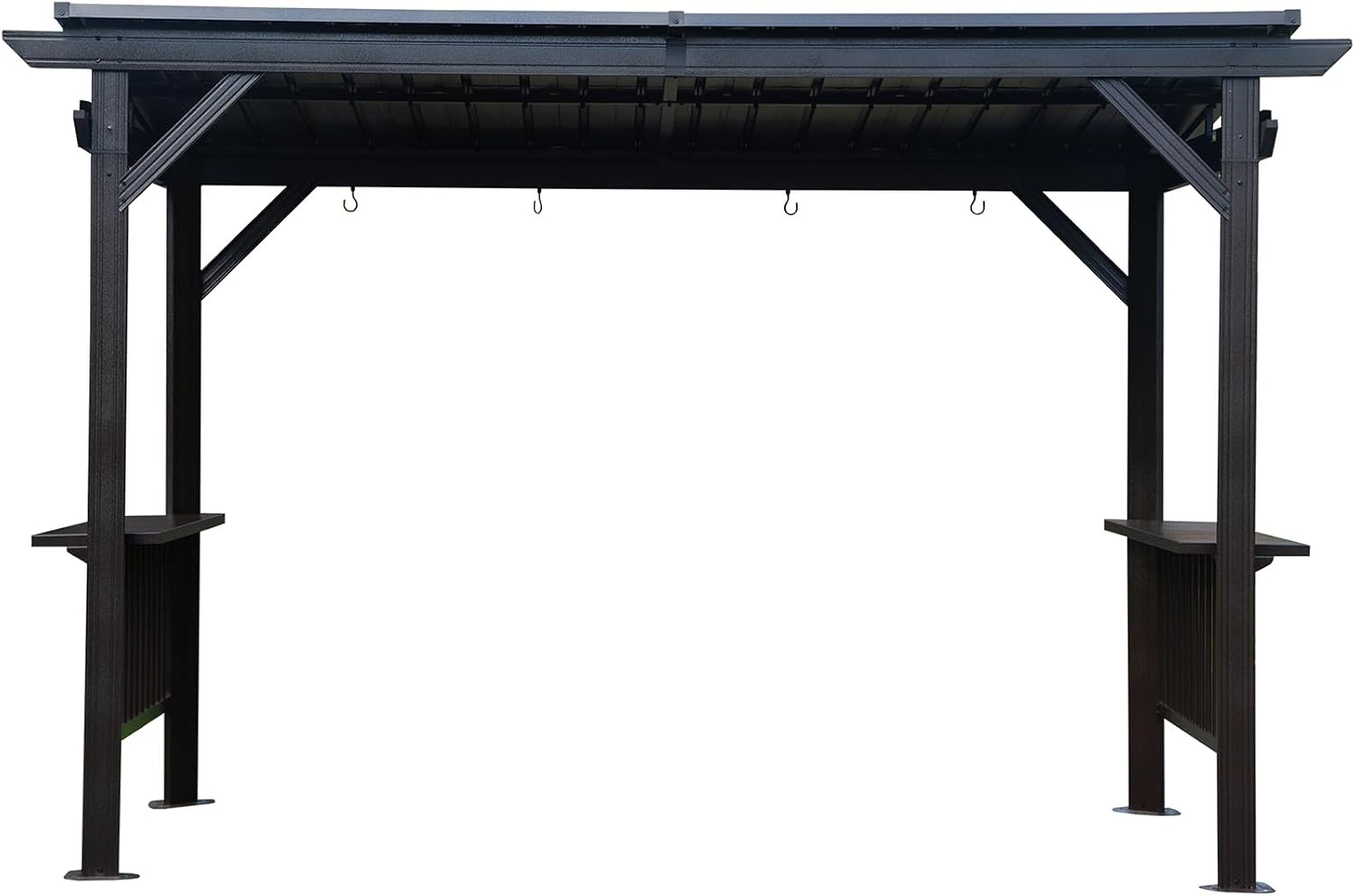 6.5x12FT Hardtop Grill Gazebo, Outdoor BBQ Gazebo with 2 Side Shelves and Sloping Galvanized Steel Roof, Metal Permanent Grill Canopy with Ceiling Hooks for Patio, Lawn, Backyard, Deck, Gray
