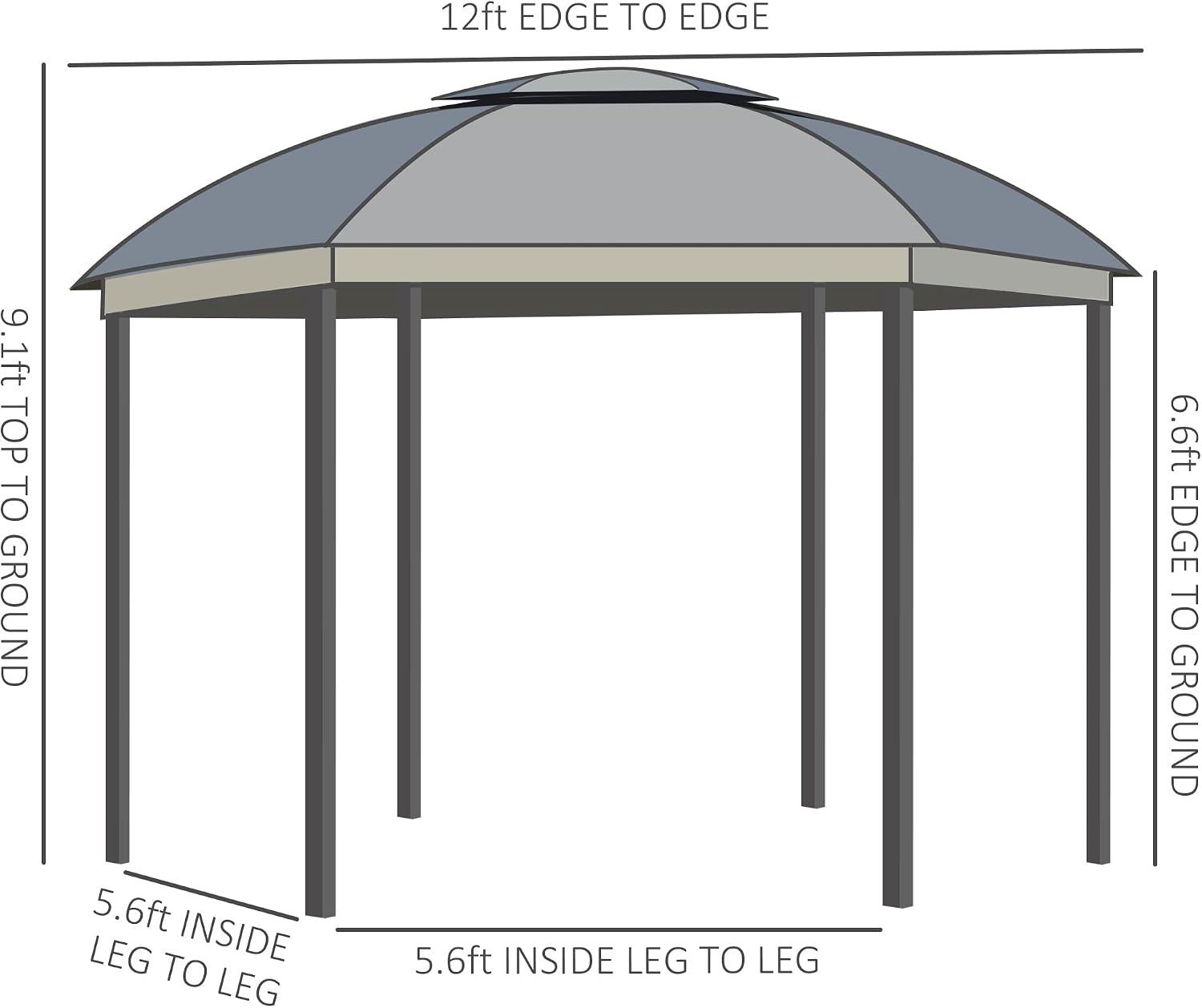 Outsunny 12' x 12' Round Outdoor Gazebo, Patio Dome Gazebo Canopy Shelter with Double Roof, Netting Sidewalls and Curtains, Zippered Doors, Strong Steel Frame, Grey