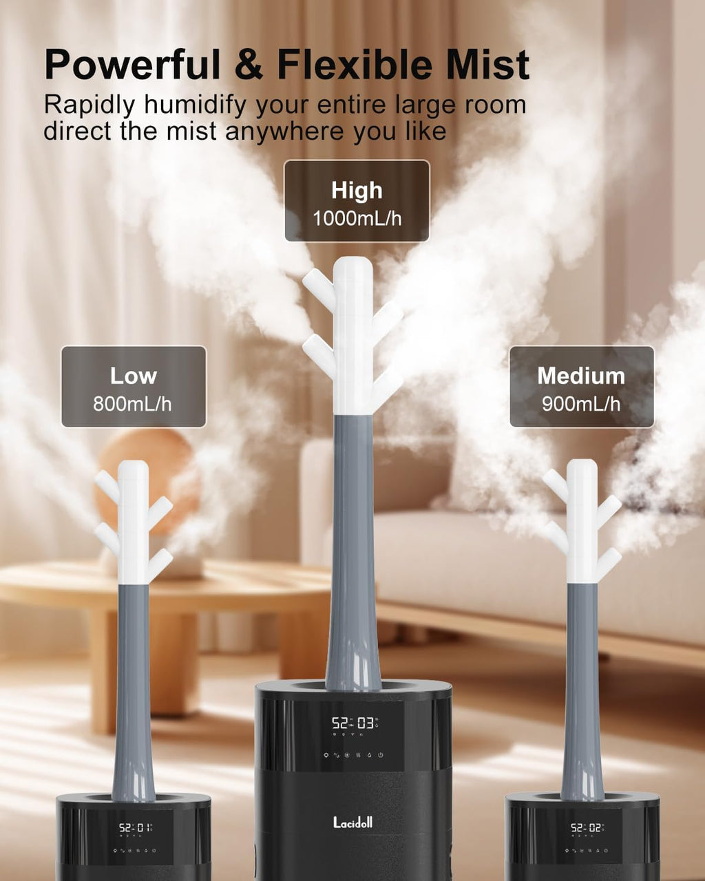 Lacidoll Warm and Cool Mist Humidifier Large Room, 5.3Gal/20L Humidifiers for Home 2500 sq ft, Whole House Humidifiers with Diffuser & Extended Tube, Air Humidifier for Bedroom Nursery Baby Plants