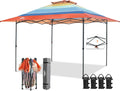 EAGLE PEAK 13x13 Straight Leg Pop Up Canopy Tent Instant Outdoor Canopy Easy Single Person Set up Folding Shelter w/Auto Extending Eaves 169 Square Feet of Shade (Retro Stripe Multi)