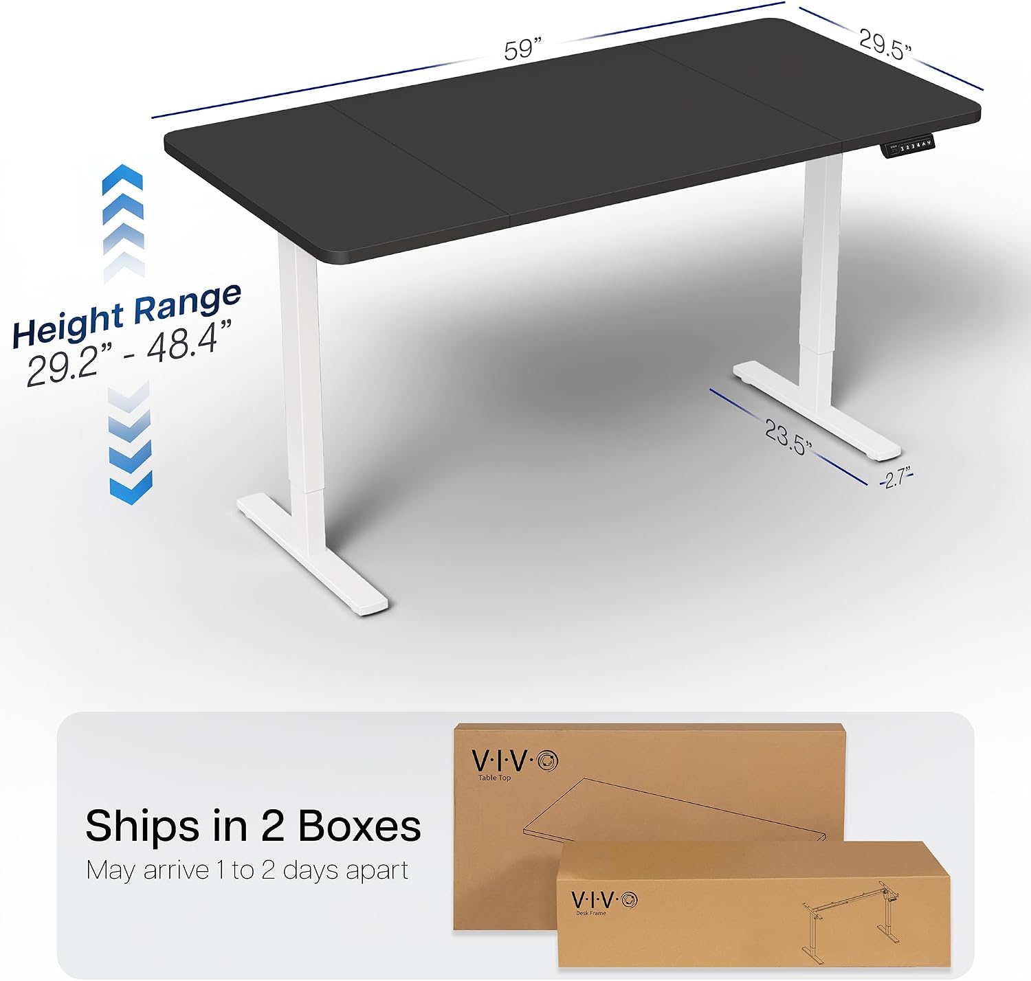 VIVO Electric 60 x 30 in Standing Desk, Memory Height Adjustment, 1B Series, Holds 220 lbs, Black Top White Frame, DESK-KIT-1W6B-30