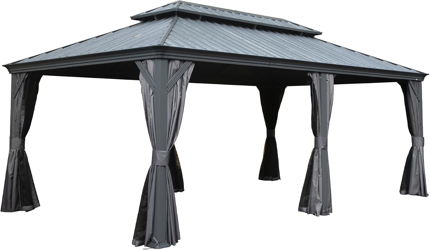 GOWE 12' X 18' Hardtop Gazebo Outdoor Metal Gazebo with Galvanized Steel Double Roof Canopy, Aluminum Frame, Curtains and Netting for Patio, Deck, Garden, Grey