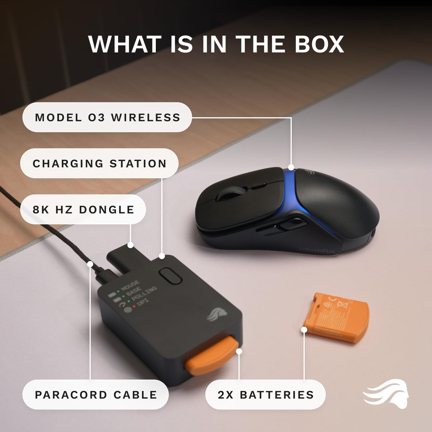 GLORIOUS Gaming Model O3 Wireless Gaming Mouse - InfinitePlay Swappable Battery, 130H Battery Life, 8k Polling, 130M Optical Switches, Ultralight 66g, 30K DPI Optical Sensor, RGB - Black