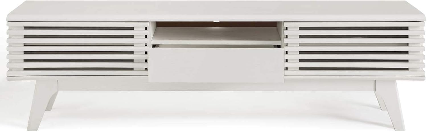 Modway Render Mid-Century Modern Low Profile 59 Inch TV Stand in White