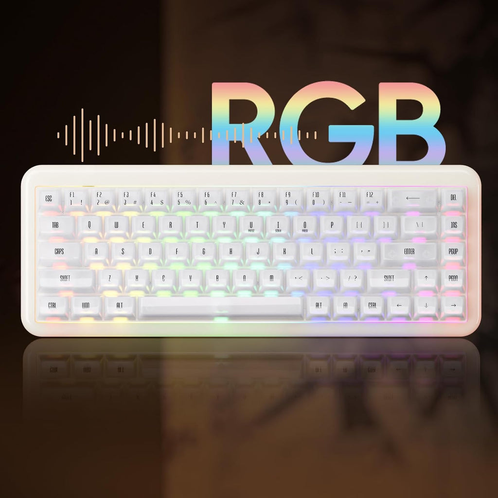 Akko YU01 Mechanical Keyboard Hot Swappable Gaming Keyboard with Transparent Keycaps RGB Backlit 2.4G Wireless/Bluetooth/Wired 68-Key Keyboard for Mac & Win (White Jade, V3 Piano Pro Switch)