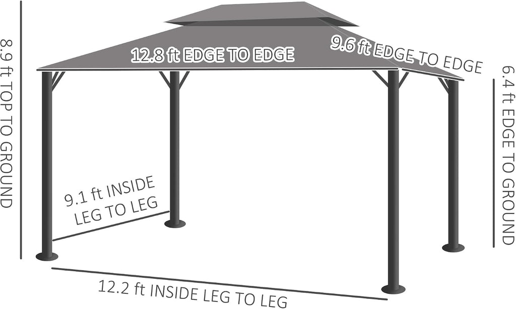 Outsunny 10' x 13' Patio Gazebo, Outdoor Gazebo Canopy Shelter with Netting and Curtains, Aluminum Frame for Garden, Lawn, Backyard and Deck, Gray