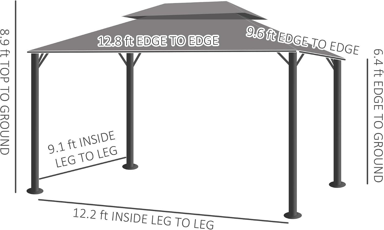 Outsunny 10' x 13' Patio Gazebo, Outdoor Gazebo Canopy Shelter with Netting and Curtains, Aluminum Frame for Garden, Lawn, Backyard and Deck, Gray