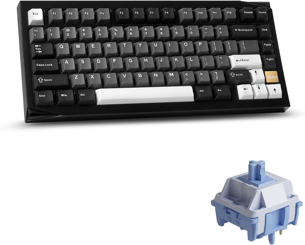 Akko Gem 01 QMK/VIA Aluminum Mechanical Keyboard Tri-Mode RGB Hot-swappable Wireless Gaming Keyboard, Black and Silver, Pre-lubed Mirror Switch