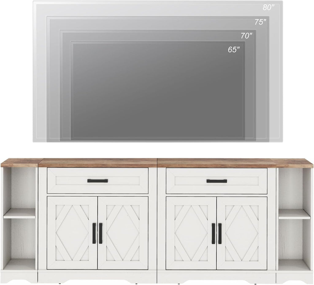 WAMPAT 82.7' W TV Stand for up to 95' TVs,Farmhouse Entertainment Center with Storage Barn Door Cabinet,TV Console Table with Media Cabinet and Drawers for Living Room,Bedroom,Cream White
