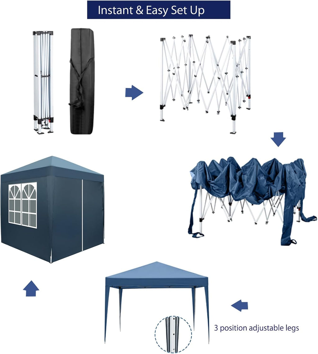 6.5x6.5 Pop Up Canopy Tent with Sidewalls, 3 Height Adjustable Beach Tent with Carrying Bag, 8 Stakes & 4 Ropes, Easy Set Up Gazebo for Events, Party, Wedding