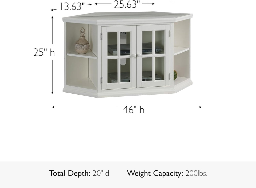Leick Home Maelyn Corner TV Stand, for 50 in. TV, with Book Cases and Glass Doors, Cottage White, 85287