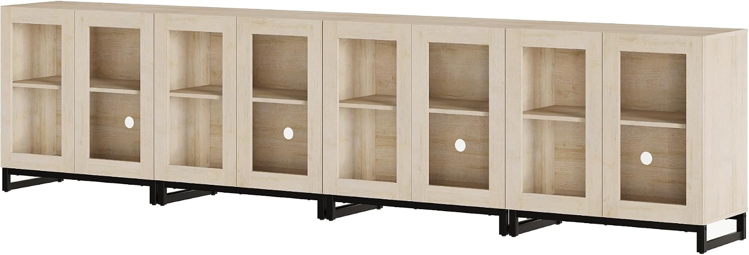 WAMPAT Modern TV Stand with Glass Doors for 80-120 inch TVs, 4 in 1 Entertainment Center Console with Adjustable Shelves and Metal Base for Living Room, Bedroom, Beige