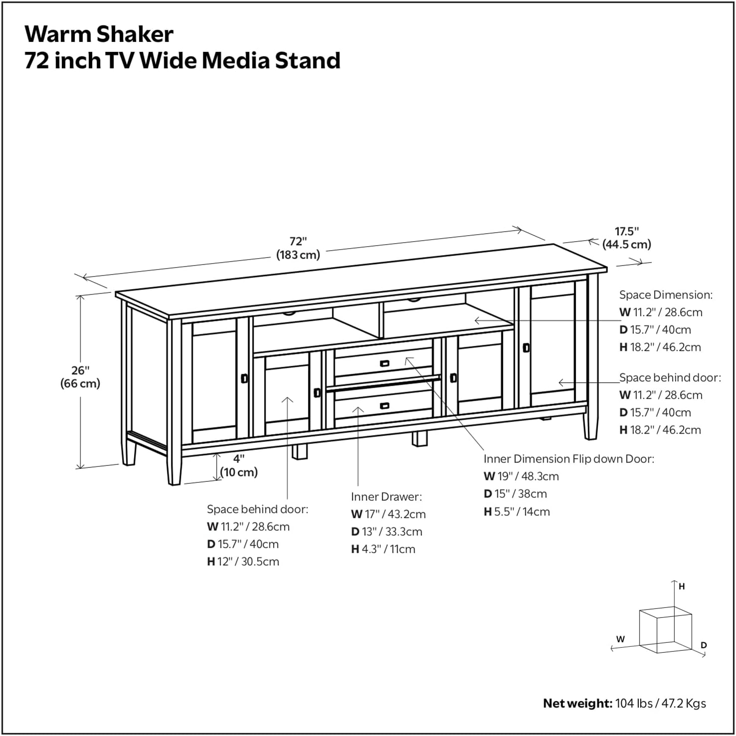 SIMPLIHOME Warm Shaker TV Stand - 72 inch Wide Solid Wood Media Console in Deep Black, Transitional Entertainment Center for Living Room for TVs up to 80 Inches with Cabinets and Cable Management